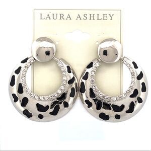 Laura Ashley Black and Silver Toned Door Knocker Animal Print Statement Earrings